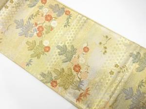 ヱ霞に籠目・松竹梅模様織り出し　袋帯